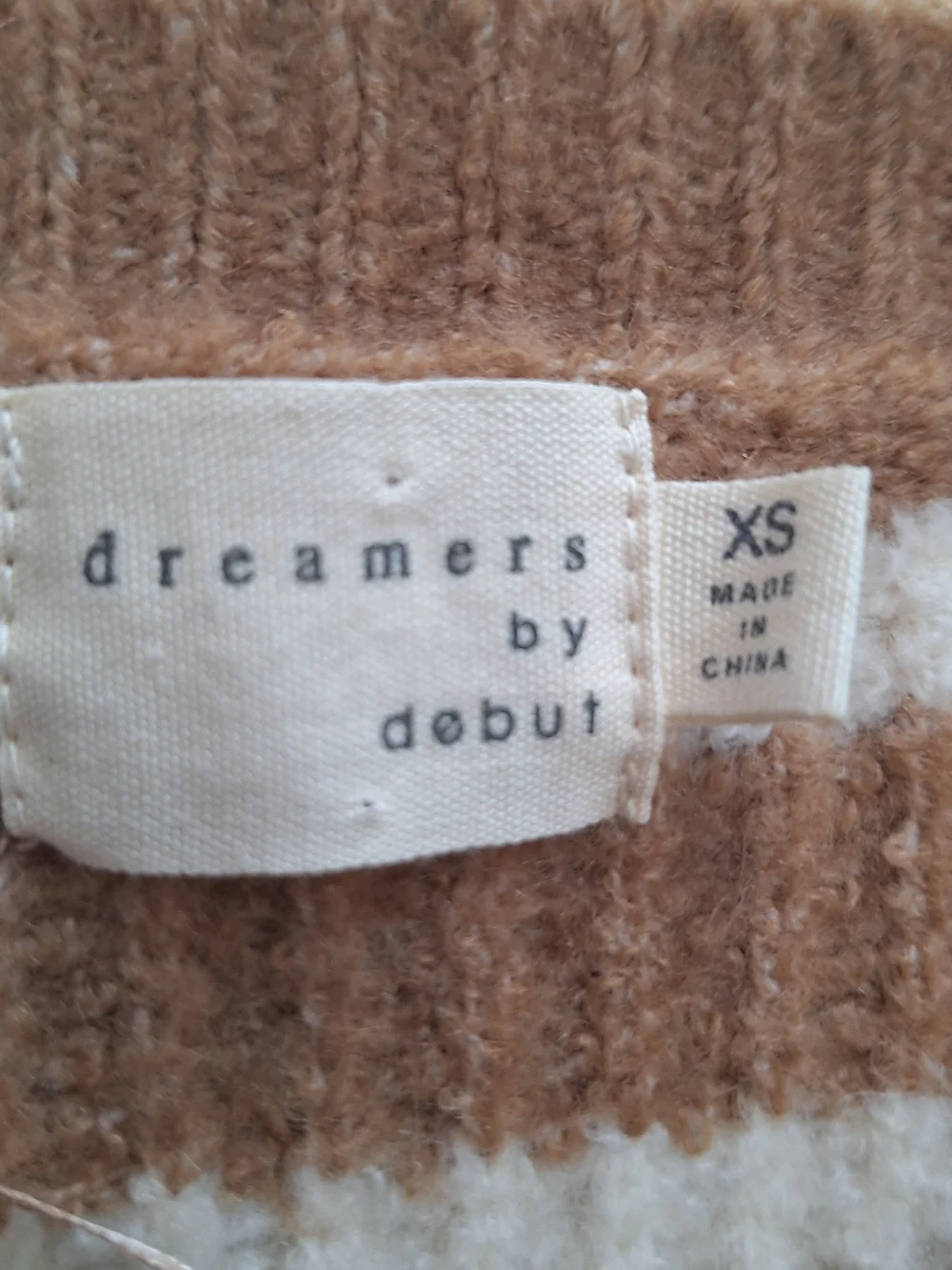Dreamers By Debut Brown And White Crop Women's Sweater with Fringe Hem XS